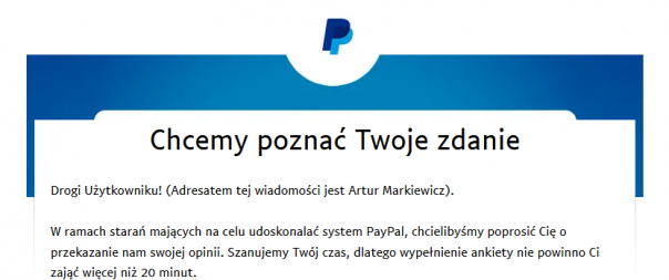 PayPal i ankieta zadowolenia